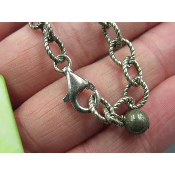 18" Sterling Silver Large Green Shell Pendant Necklace Vintage Minimalist - Picture 5 of 7